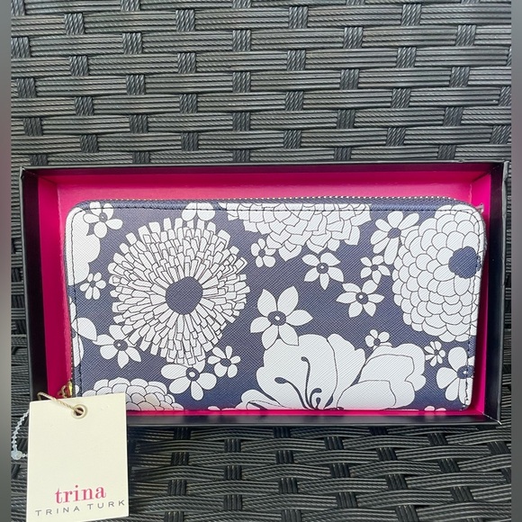Floral Wallet,Trina Turk Blue and White Floral Wallet - Picture 2 of 10